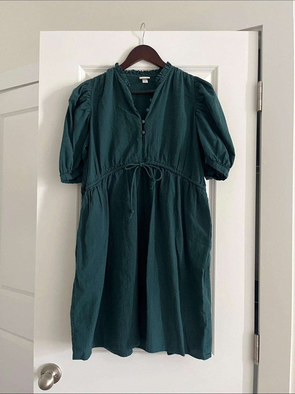 a new day Teal Puff-Sleeve Midi Dress with Tie Waist